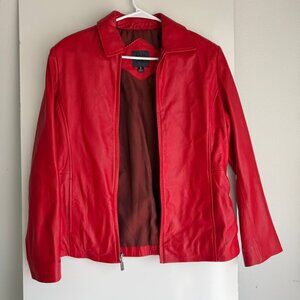 NYC Red Genuine Leather Jacket Women’s Size S Zip Front Classic Style